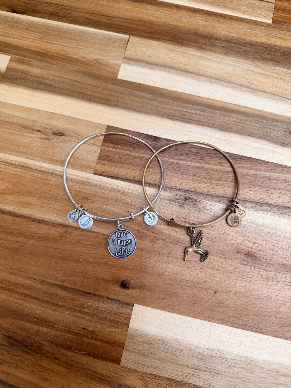 Set of 2 Alex and Ani Silver and Bronze Charm Bangle Bracelets